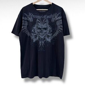 Y2K Xtreme Couture Skull Wings T-Shirt Size XL Black Affliction Grunge Vintage